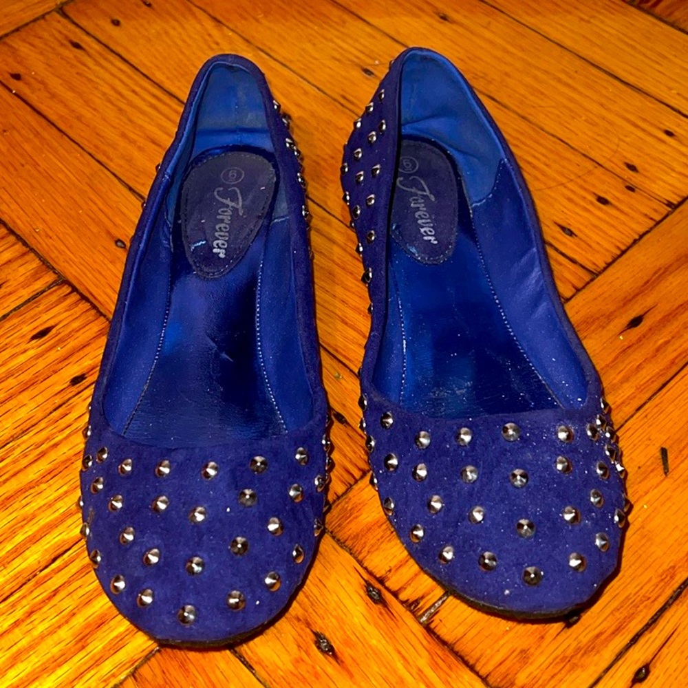Royal blue silver studded stud flat shoes